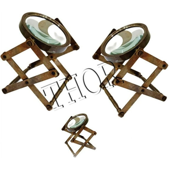 Antique Vintage Style Brass Channer Magnifying Glass Desk Top Lens 4" Magnifier