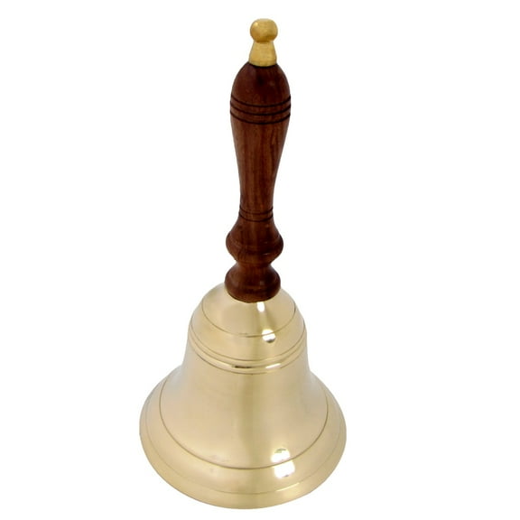 Antique Vintage Style Brass/Wood Teachers Hand Desk School Bell Primitive Decor