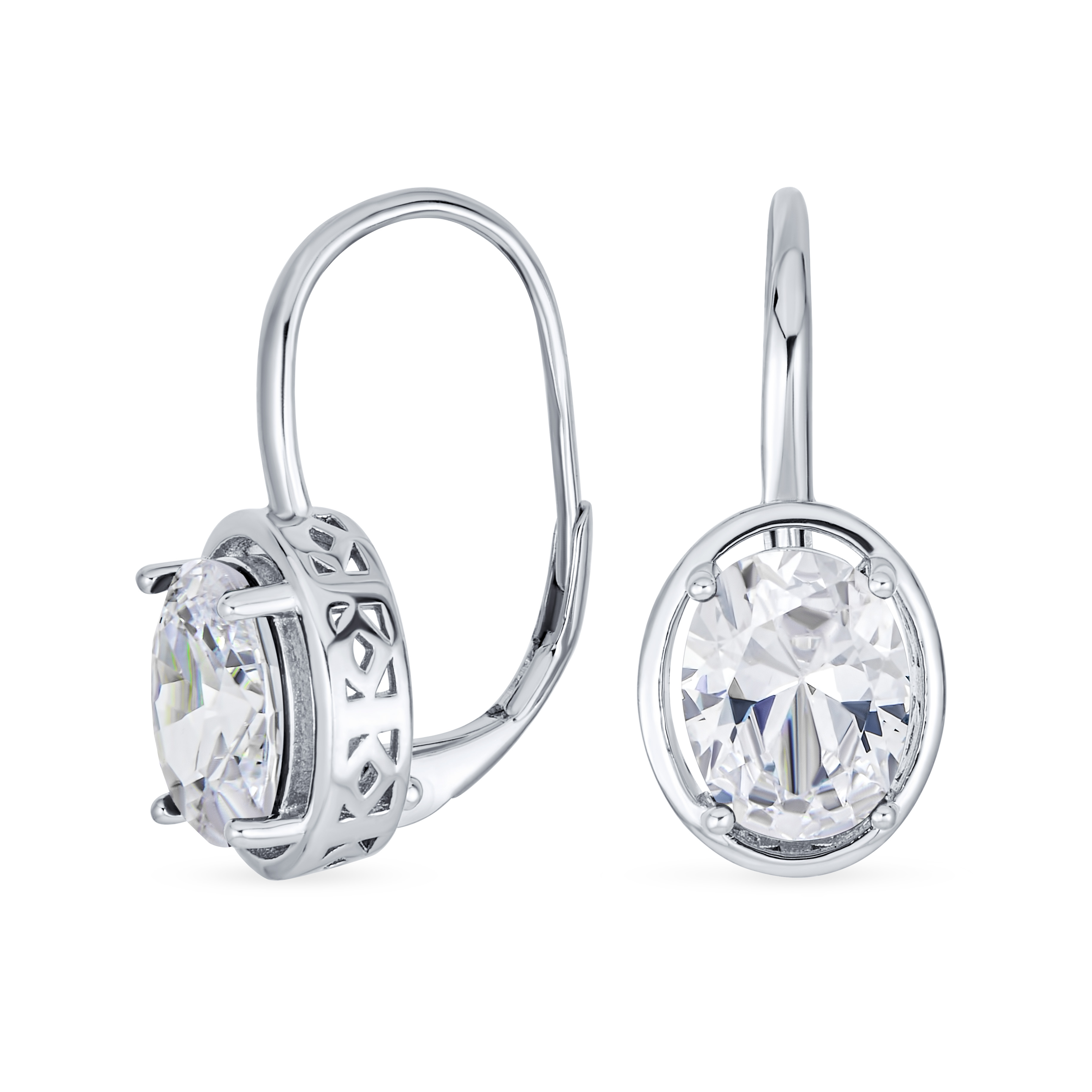 Antique Vintage Style Oval Clear CZ Drop Earrings Lever back .925