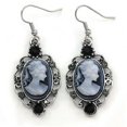 thumbnail image 1 of Antique Vintage Style Retro Design Black Blue Dark Grey Cameo Dangle Earrings i1, 1 of 1