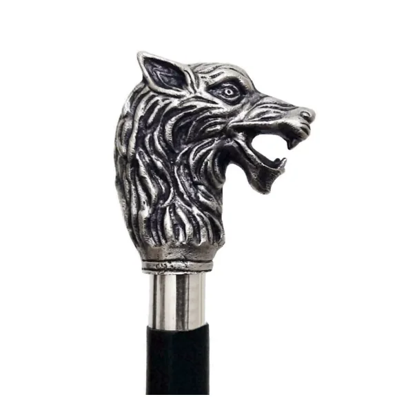 Antique Vintage Wolf Head Handle stick Collectible wood walking stick cane Victorian Sputnik Wooden Walking Stick Canes