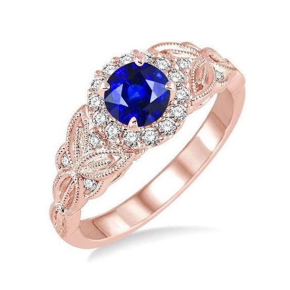 Antique Vintage design 1.25 Carat Blue Sapphire and Diamond Engagement Ring in 10k Rose Gold for Women on Sale