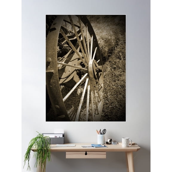 Antique Wagon Wheel Sepia Poster Wall Art, Modern Wall Decor For Living Room Bedroom, 8x12 UNFRAMED