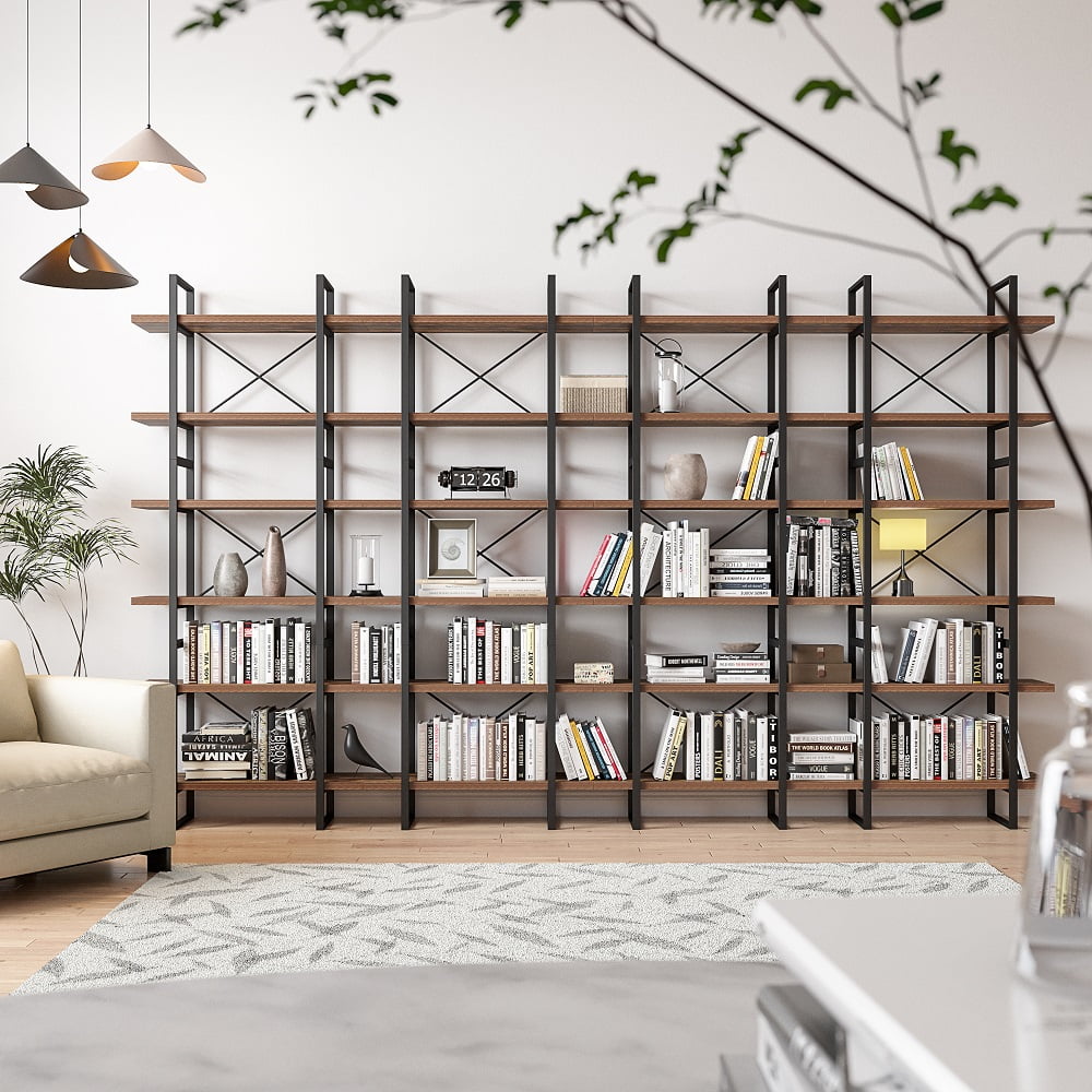 Antique Walnut Color 6 Tiers Display and Storage Room Divider Bookcase ...