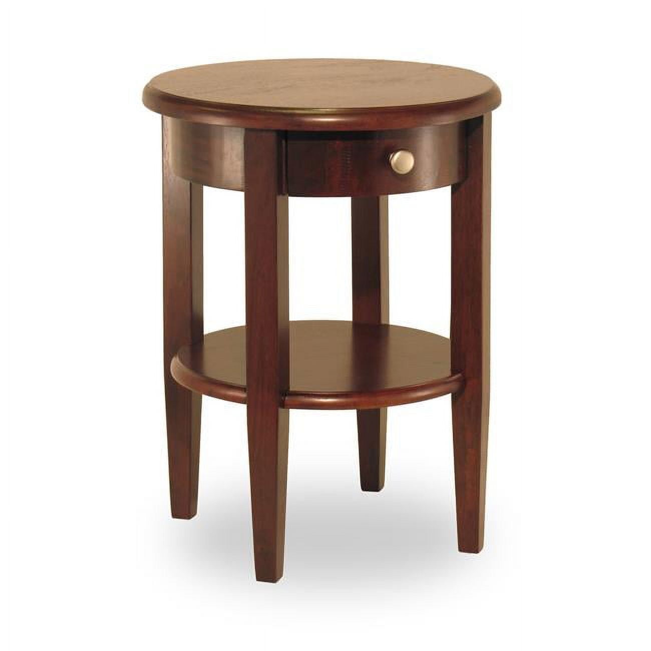 Transitional Walnut Wood Round End Table with Storage
