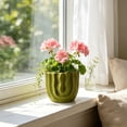 thumbnail image 1 of Antique Wavy Ceramic Flower Pot Vintage Rustic Striped Planter with Drainage Hole for Succulents Living Room Home Decor, 1 of 6