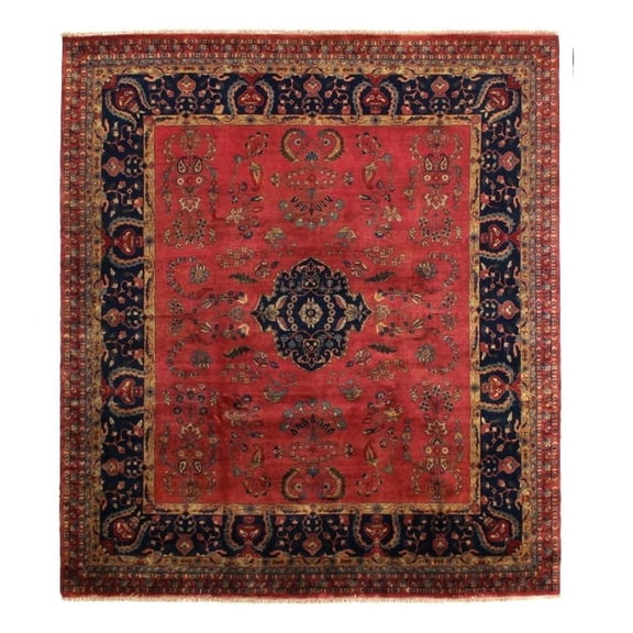 Antique Weave Sarouk Hand-Knotted New Zealand Wool Red 9'x10' Area Rug