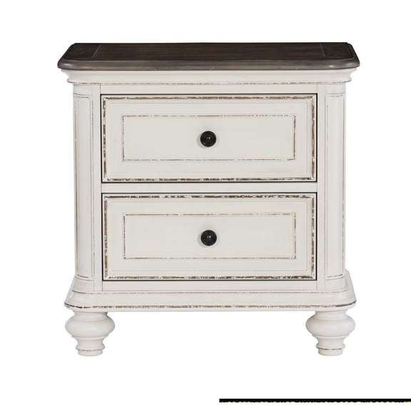Antique White 2-Drawer Nightstand / Traditional Bedroom Furniture Piece