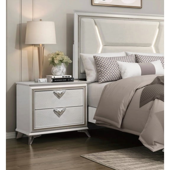 Antique White 2-Drawer Storage Nightstand - Modern Luxury Bedroom Furniture
