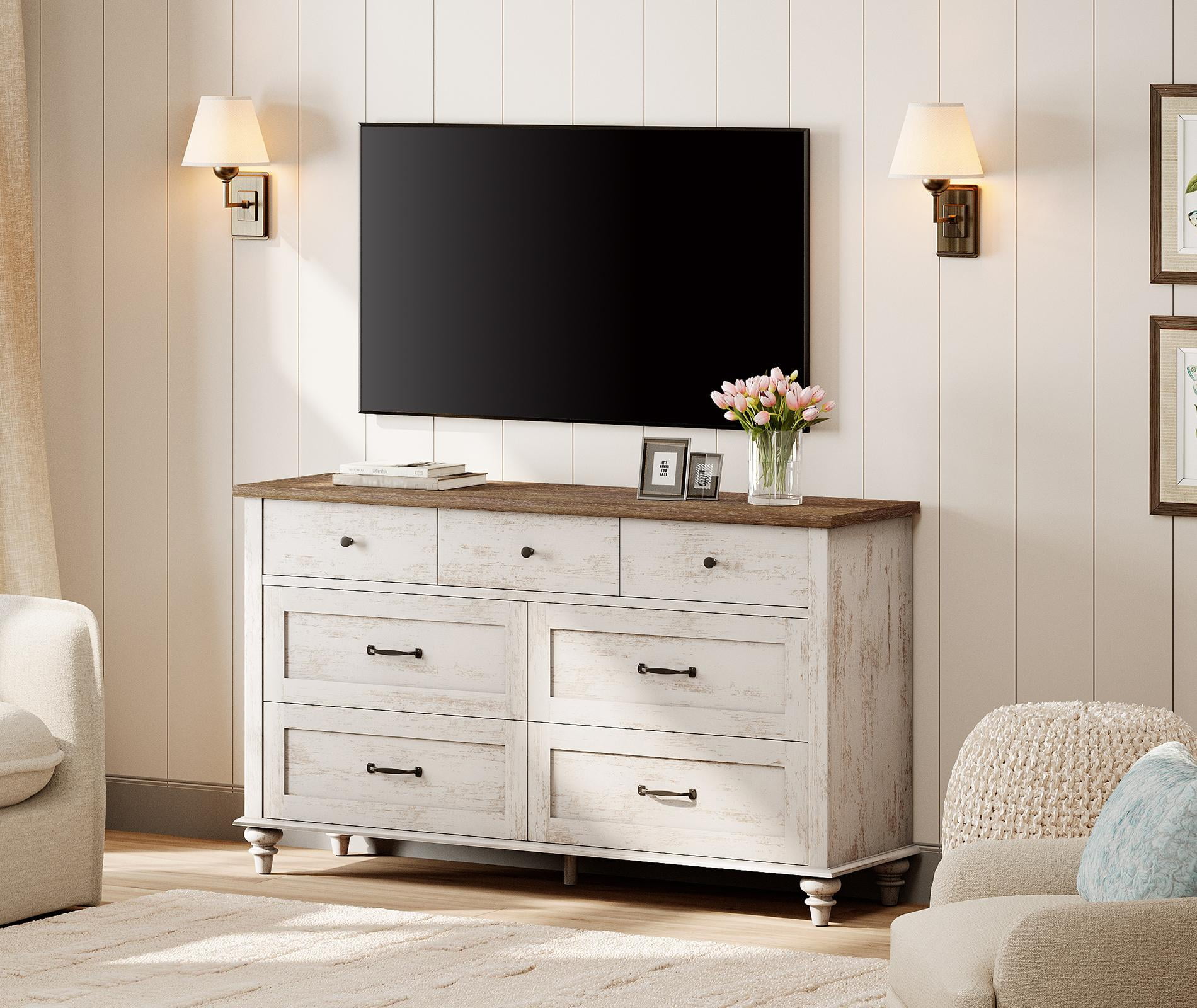 dress fashion nova Antique Empire Dresser in Black with Oak Top and Walnut Veneer Drawers -  Rustic Side Board main image 0