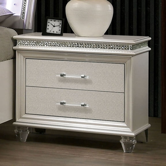 Antique White Bedside Cabinet | Bedroom Elegance | Crystal & Mirror Accents on Solid Wood | Fixes Unsightly Storage
