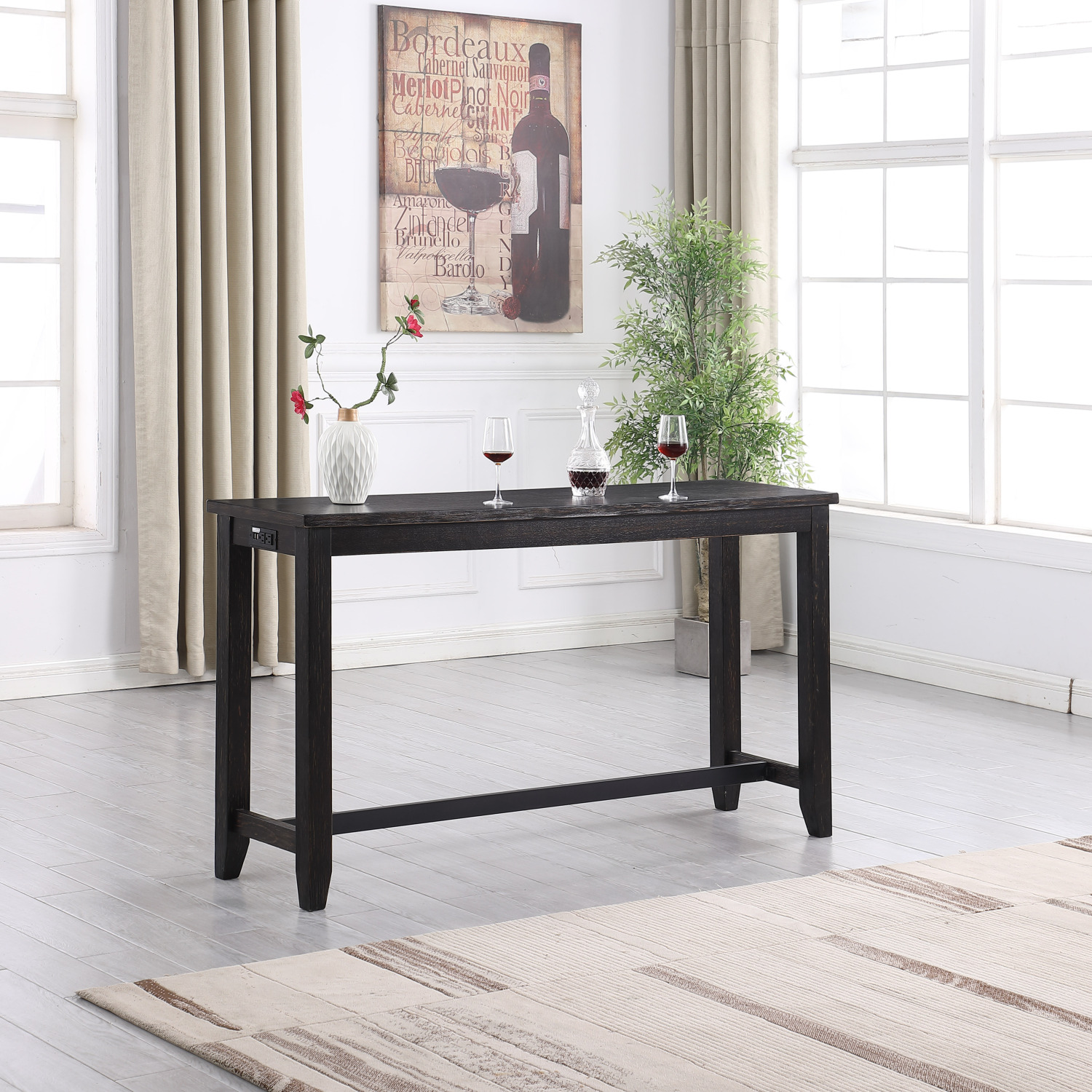 Antique White & Black Counter Height Dining Table, Traditional American