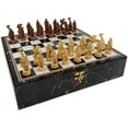 thumbnail image 1 of Antique White  Brown Norse Viking Chess Set 17" Black Faux Marble Storage Board, 1 of 6