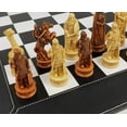thumbnail image 1 of Antique White  Brown Norse Viking Chess Set 18" Black White Faux Leather Board, 1 of 6