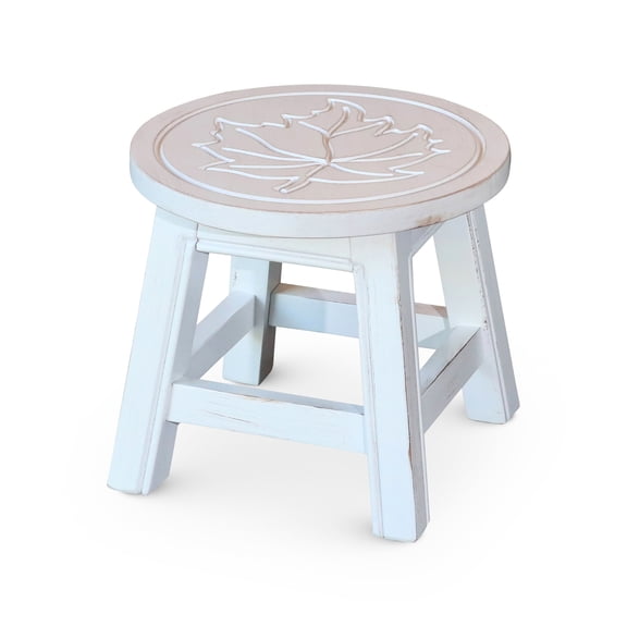 Antique White Carved Stool | Used as Mini Table or Ottomans | Made of Strong Wood | Compact and Portable