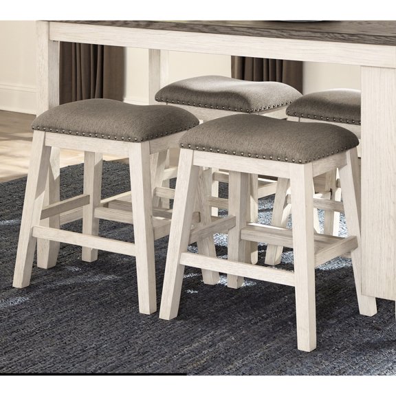 Antique White Counter Height ( Of 2), Brown Textured Fabric Seat And Marvelous Nailhead Trim For Casual Dining Upholstered With Intriguing