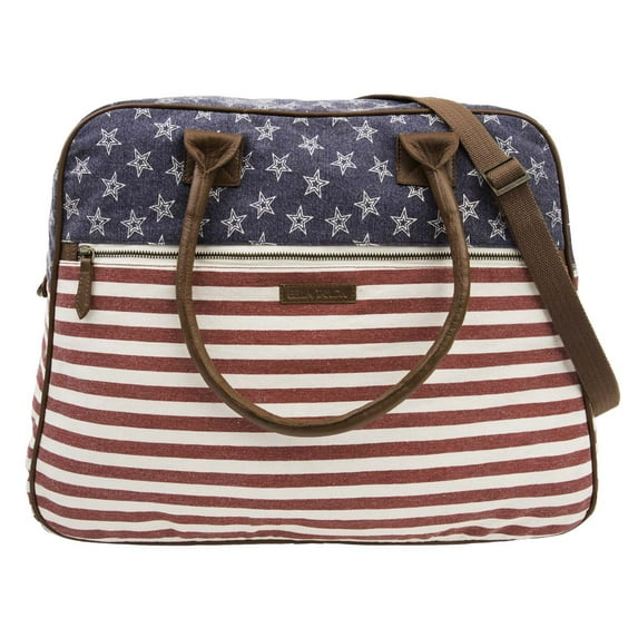 Antique White Country Handbags Madison Weekender Cotton Distressed Appearance Antique Brass Hardware Canvas Star Overnight Bag