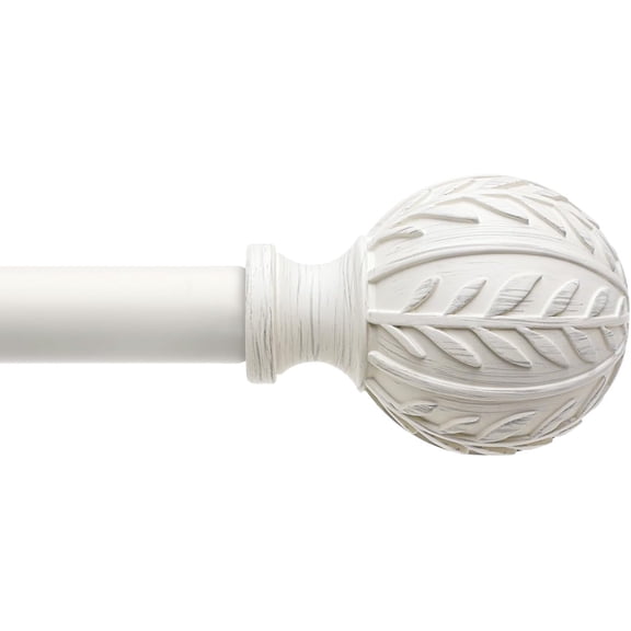 Antique White Curtain Rod 72-144 Inch - 1" Adjustable Heavy Duty Rod with Leaf Finials, Rustic Decorative Drapery Rod Set, Extends 36-150''