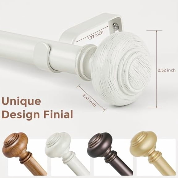 Antique White Curtain Rods for Windows 30 to 56 Inch, Decorative Heavy Duty Single-Side Adjustable 1'' Diameter Off White Drapery Rod, Vintage Rustic Metal Curtain Pole for Farmhouse