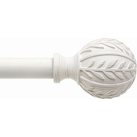 Antique White Curtain Rods for Windows 66 to 120 Inch, 1'' Adjustable Decorative Drapery Rods with Leaf Pattern Finials, Boho Heavy Duty Window Curtain Rods Set 36''-120''