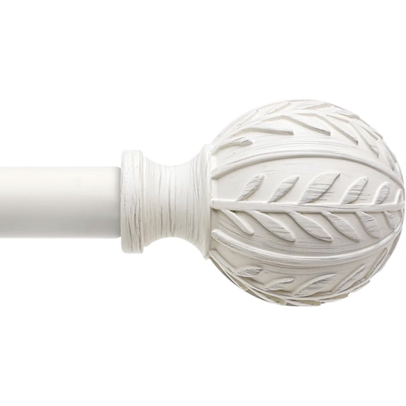 Antique White Curtain Rods for Windows 72 to 144 inch,1" Adjustable Heavy Duty Window Curtain Rod Leaf Finials,Rustic Decorative Drapery Rods Set,Size:36-150''