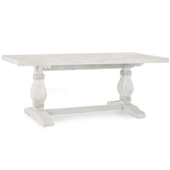 Antique White Distressed Dining Table, 78 Inch Long Solid Pine Wood Table, Farmhouse Style with Hand-Finished Details