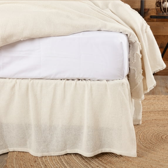 Antique White Farmhouse Bedding Veranda Burlap Tan Cotton Split Corners Gathered Cotton Burlap Solid Color Queen Bed Skirt