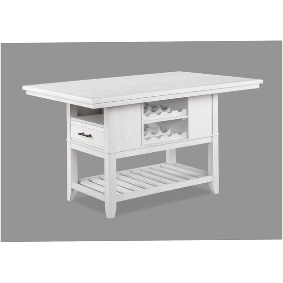 Antique White Farmhouse Dining Table with Storage Drawer and Wine Rack, Counter Height Wood Table for Dining Room