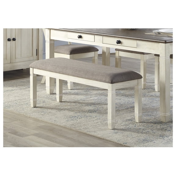 Antique White Finish 1pc -inch Upholstered Seat Textured Fabric Wooden Dining Kitchen Furniture