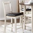 thumbnail image 1 of Antique White Finish Counter Height Chairs, Set of 2, Dark Brown Faux Leather Seats, White Washed Wood Dining Room Furniture, 1 of 6