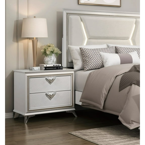 Antique White Finish Nightstand 2-Drawers Storage Modern Luxury Bedroom Furniture 1pc