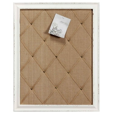 Antique White Linen Fabric Pin Board, 21"×27" Message Board Wall Decor, Burlap Bulletin Board Picture Memo Board, Large Cork Vision Boards for Walls with Frame