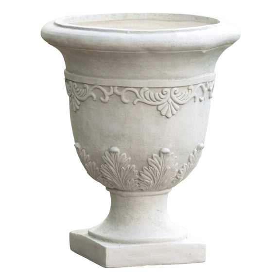 Antique White Magnesium Oxide Moroccan Urn Planter,16.75" Dia 20.25"H