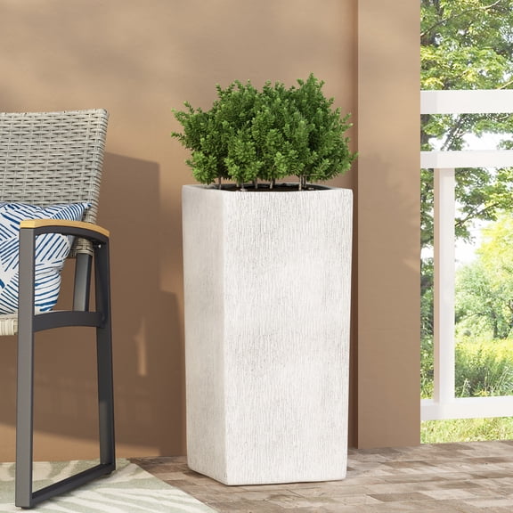 Antique White Magnesium Oxide Planter 28 Inch Tall for Outdoor Patio Garden Décor