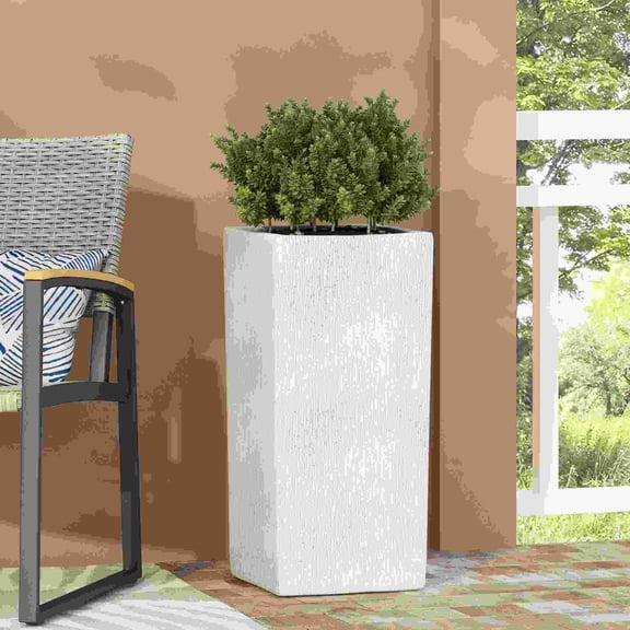 Antique White Magnesium Oxide Planter 28 Inch Tall for Outdoor Patio Garden Décor