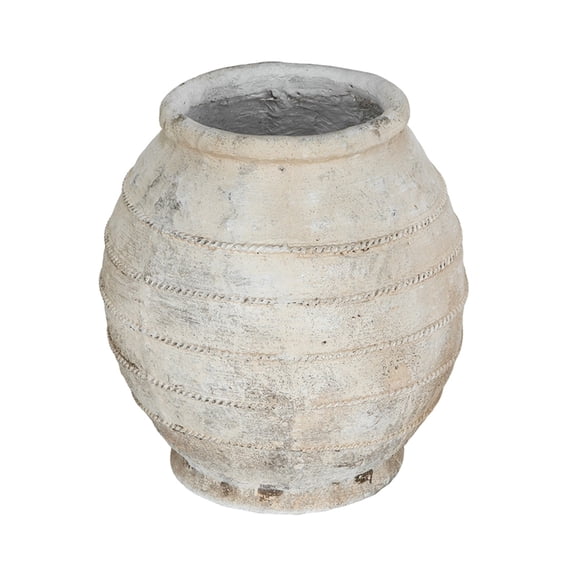 Antique White Magnesium Round Planter, 17.5" Weathered Flower Pot with Ridged Texture