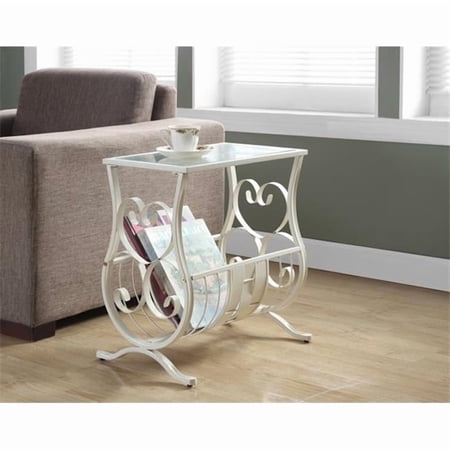Antique White Metal Magazine Table With Tempered Glass