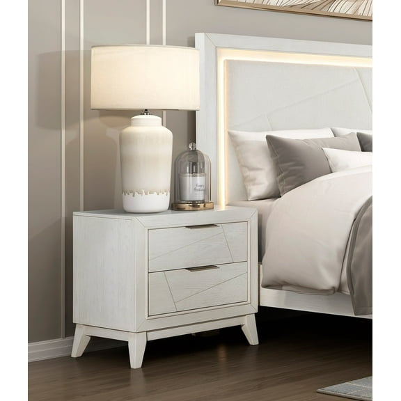 Antique White Oak Veneer Nightstand with 2 Dovetail Drawers & Ball Bearing Glides - Modern Bedroom Furniture, 26.5" H