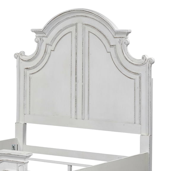 Antique White Panel Headboard, Weathered Bark Finish Solid Wood Construction