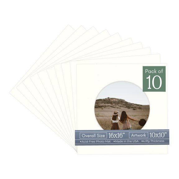 Antique White Picture Frame Mat for 16x16 Frames - Circle Opening for 10x10 Photos - 10 Mats