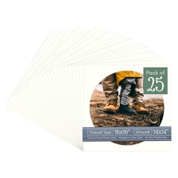 Antique White Picture Frame Mat for 16x16 Frames - Circle Opening for 14x14 Photos - 25 Mats
