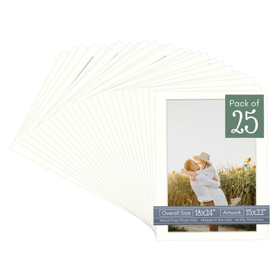 Antique White Picture Frame Mat for 18x24 Frames - Fits 15x22 Photos - 25 Mats