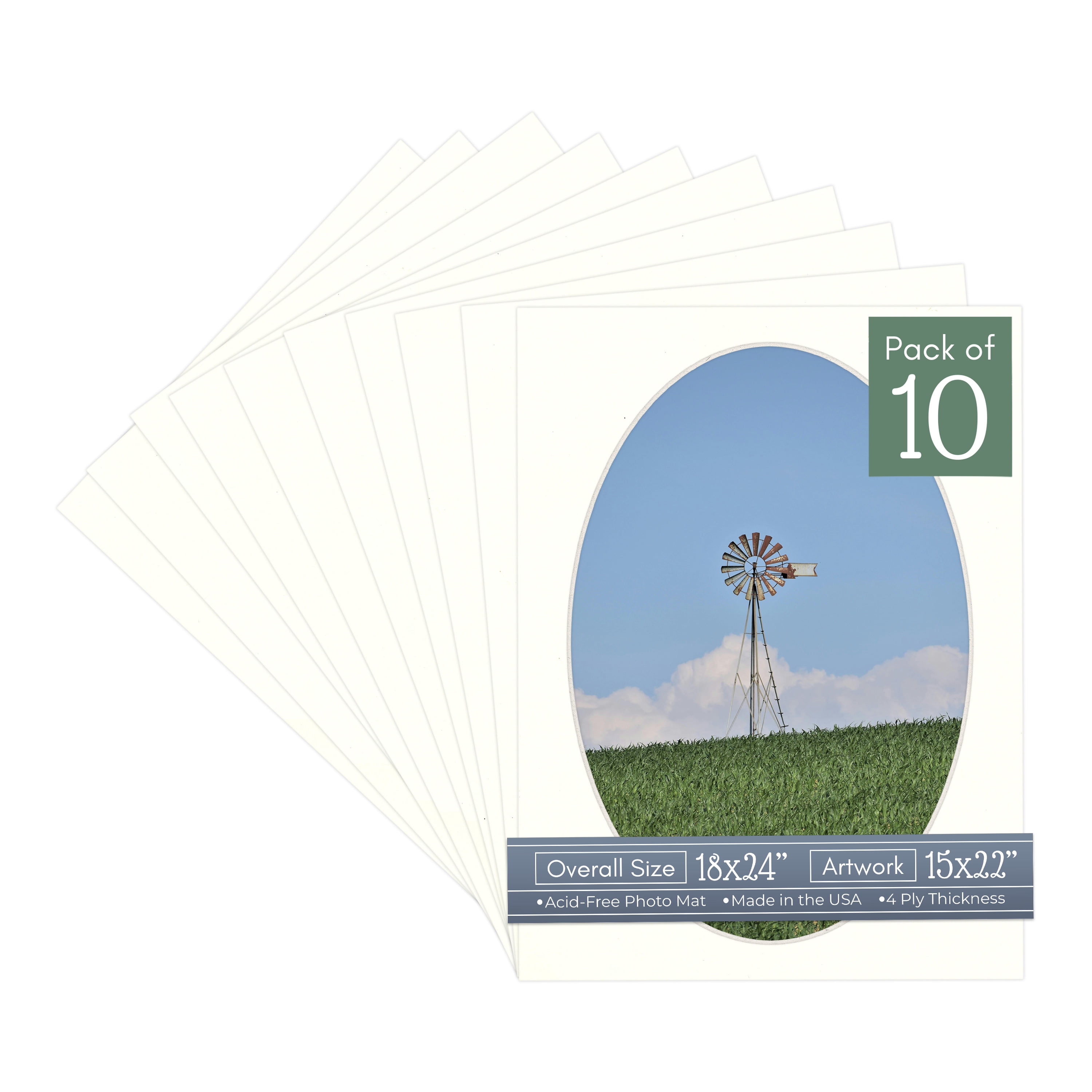 Antique White Picture Frame Mat for 18x24 Frames - Oval Opening for 15x22 Photos - 10 Mats