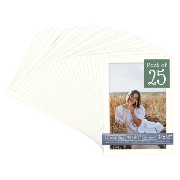 Antique White Picture Frame Mat for 28x40 Frames - Fits 24x36 Photos - 25 Mats