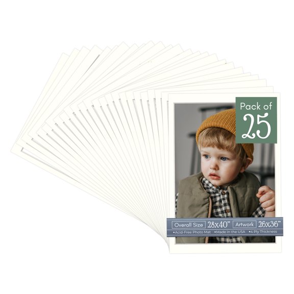 Antique White Picture Frame Mat for 28x40 Frames - Fits 26x36 Photos - 25 Mats