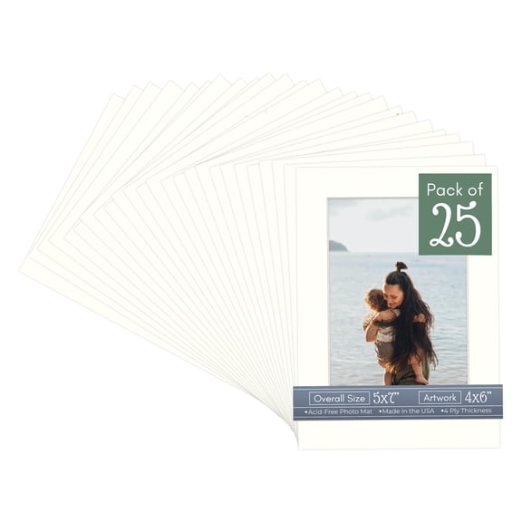 Antique White Picture Frame Mat for 5x7 Frames - Fits 4x6 Photos - 25 Mats