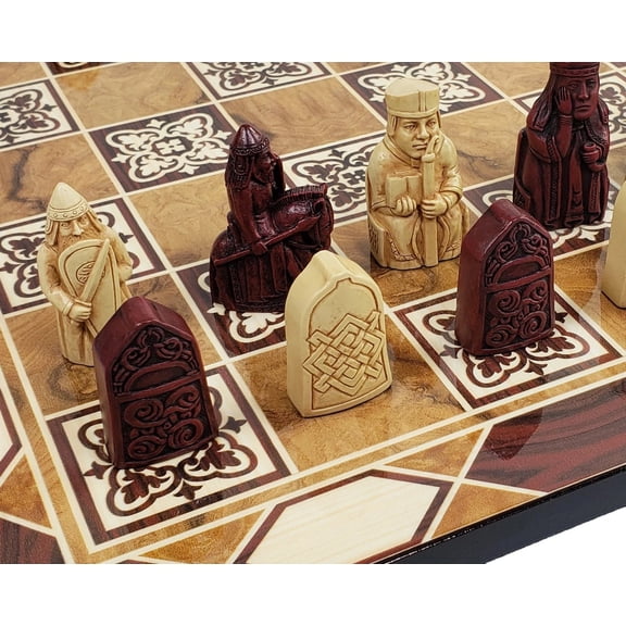 Antique White Red Mini Isle of Lewis Chess Set With 17" Burlwood Color Board