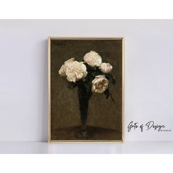 Vontage Roses Antique White Roses Still Life Moody Victorian Wall Art Print, Living ...