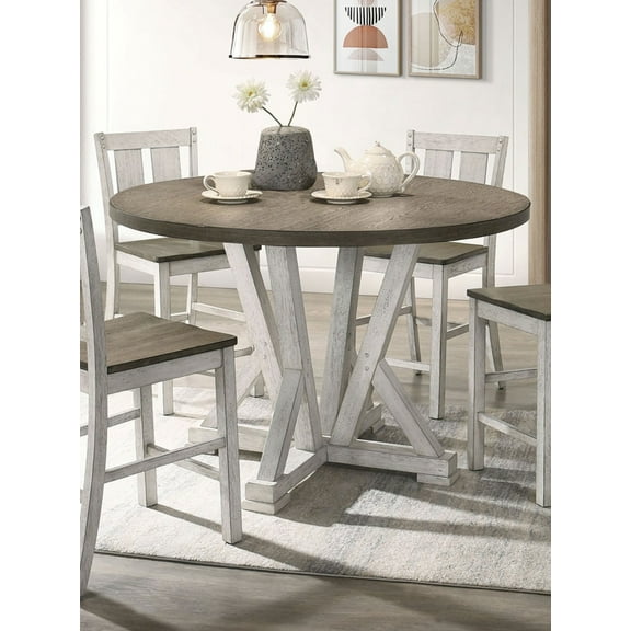 Antique White Rustic Style 1pc Counter Height Dining Table Two-tone Design Dining Room Furniture