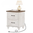 thumbnail image 1 of Antique White Side Table with 2 Drawers, Rustic End Table with Charging Station, Wooden Nightstand for Bedroom, Living Room, 1 of 8